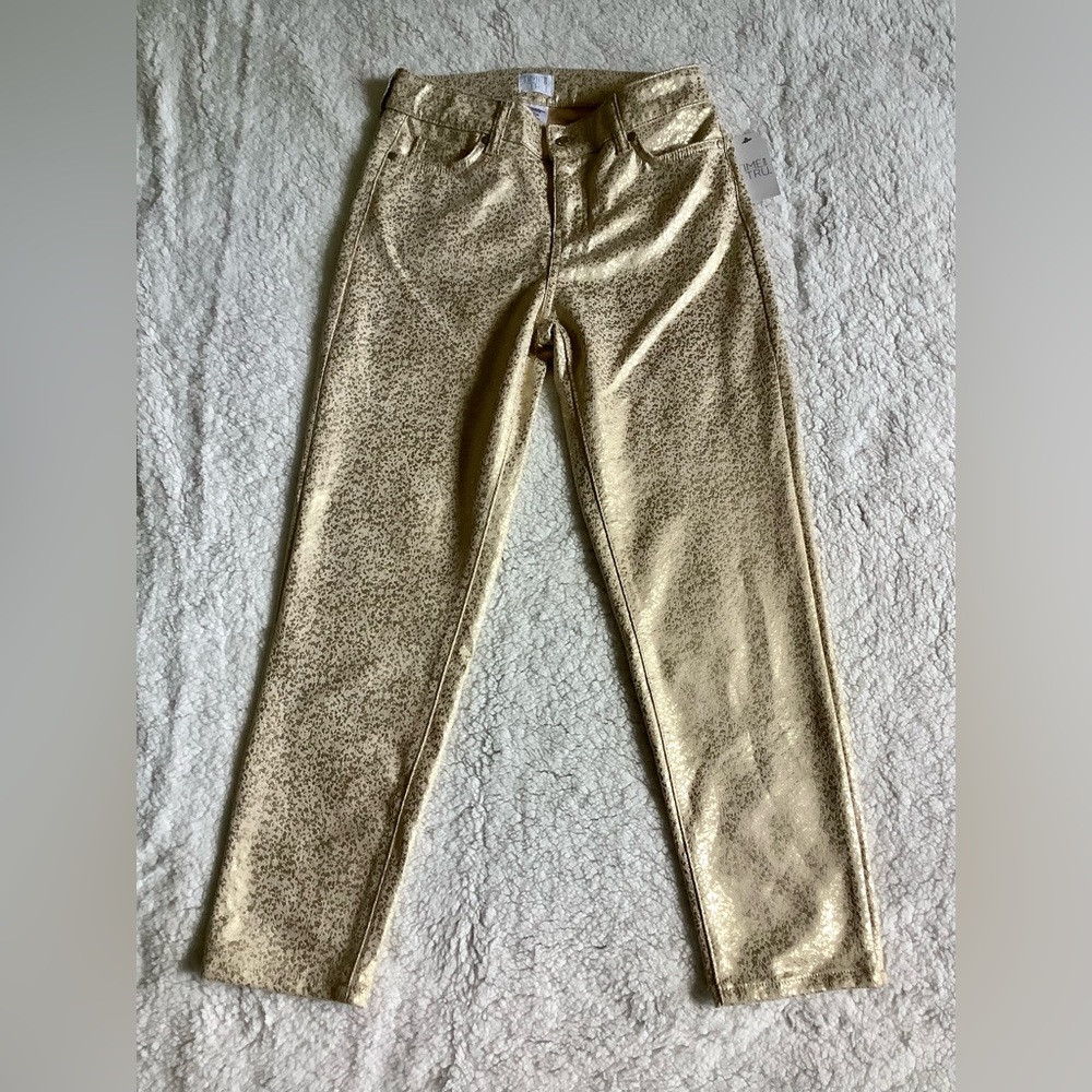 TIME AND TRU MID RISE WOMEN’S SLIM FIT PANTS - GOLD - SIZE 4